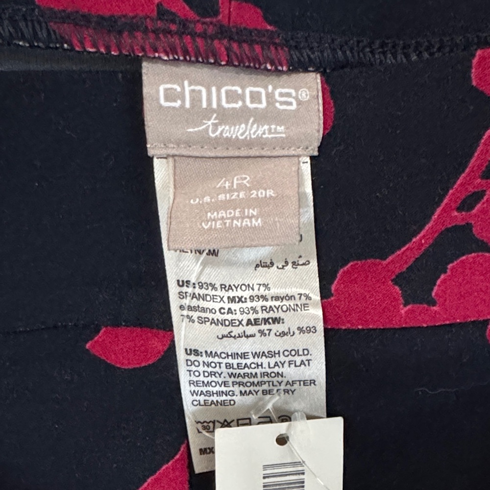 Chico's Travelers Black Top with Red Floral Pattern